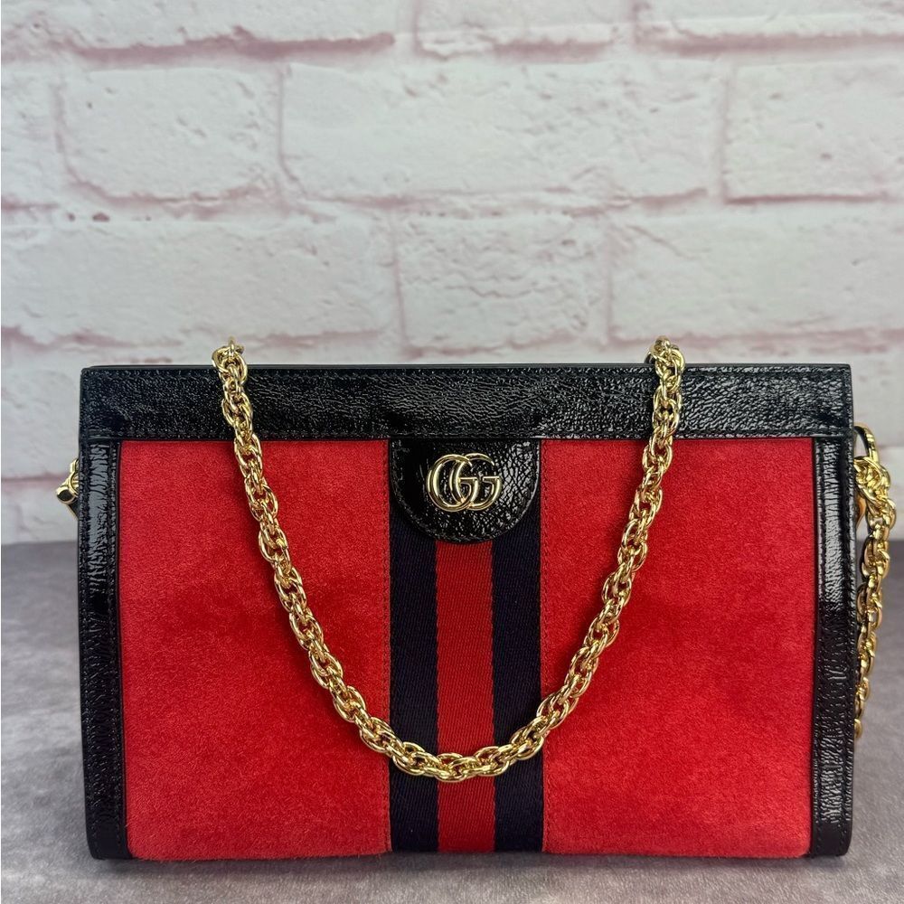 Authentic Gucci Suede Web Small Ophidia Chain Bag